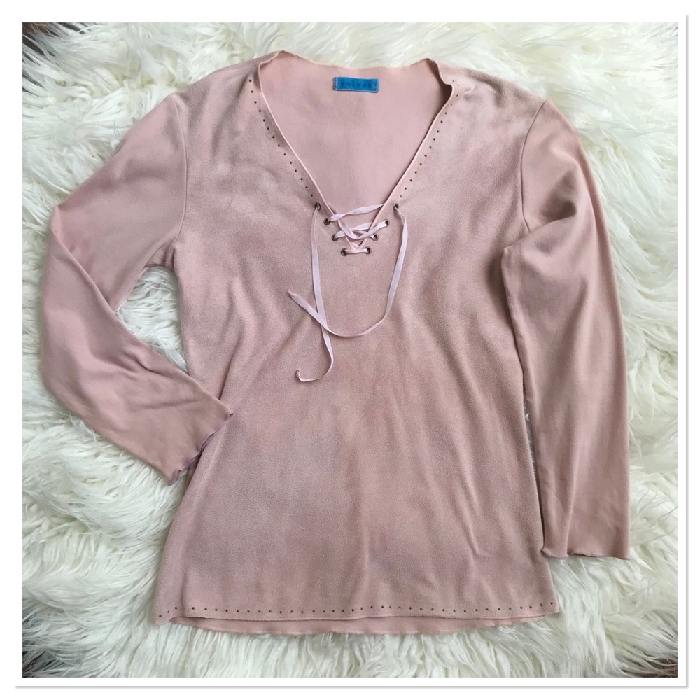 Anthropologie Velvet Suede Front Small Studded Top Blush Size Large
